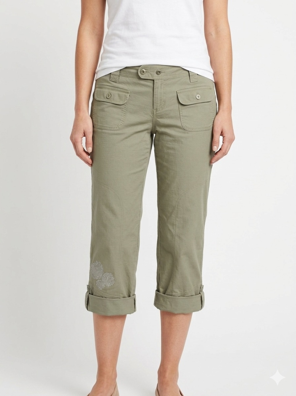 Columbia Women’s Capri Pants Size 16 Green Roll Tab Outdoor Hiking Cropped